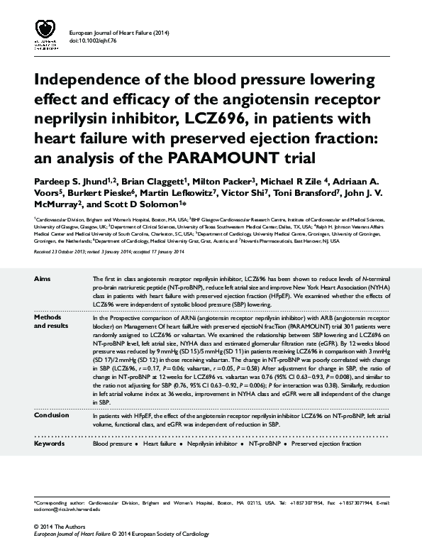 (PDF) Independence of the blood pressure lowering effect and efficacy ...