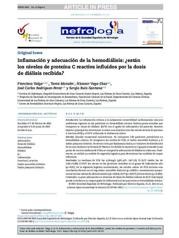 (PDF) Inflamación y adecuación de la hemodiálisis: ¿están los niveles ...