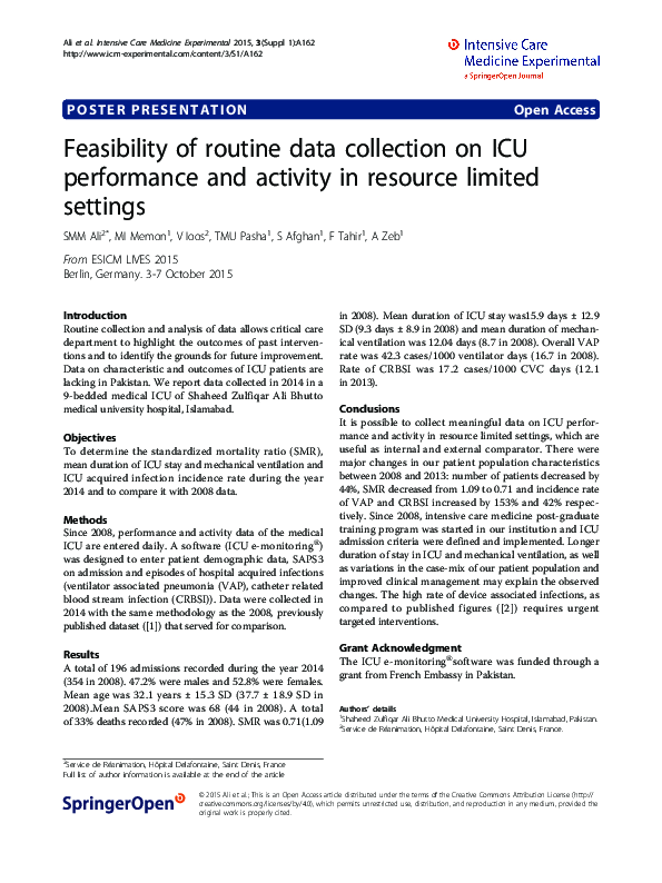 (PDF) Feasibility of routine data collection on icu performance and ...