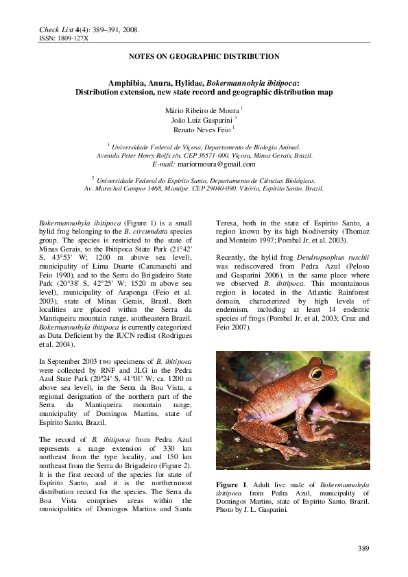 (PDF) Amphibia, Anura, Hylidae, Bokermannohyla ibitipoca: distribution ...