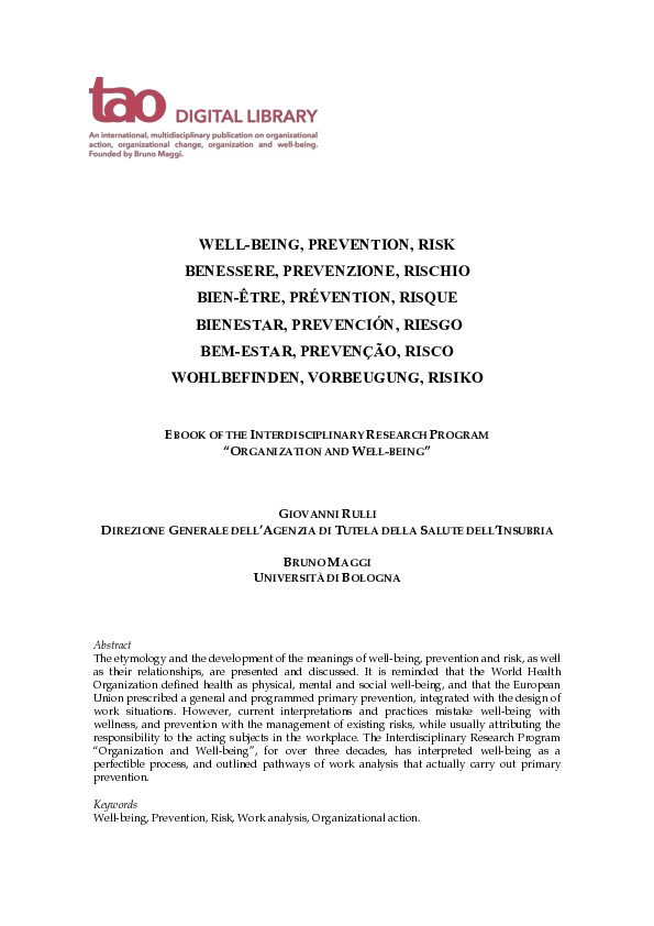 (PDF) Well-being, Prevention, Risk / Benessere, Prevenzione, Rischio ...