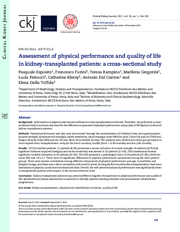 (PDF) Assessment of physical performance and quality of life in kidney ...