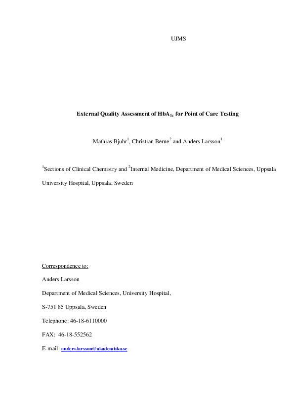 (PDF) External Quality Assessment of HbA1c for Point of Care Testing
