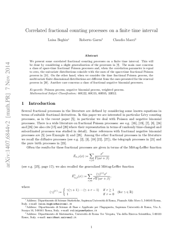(PDF) Correlated fractional counting processes on a finite time interval