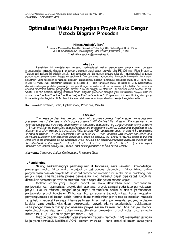 (PDF) Optimalisasi Waktu Pengerjaan Proyek Ruko Dengan Metode Diagram ...
