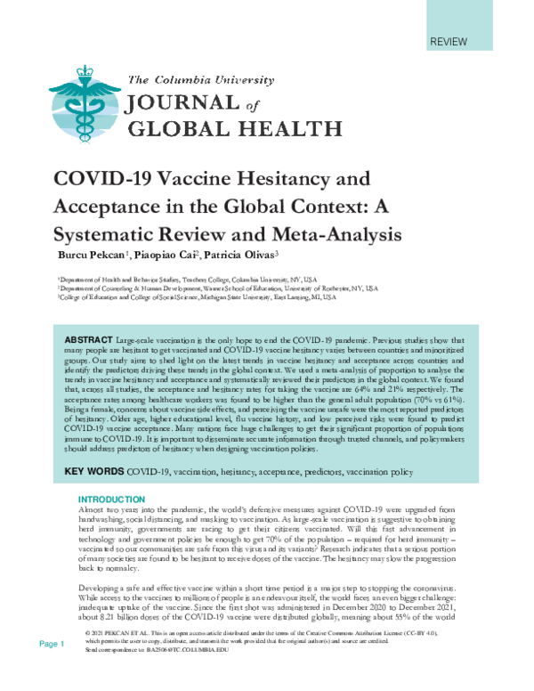(PDF) COVID-19 Vaccine Hesitancy and Acceptance in the Global Context ...