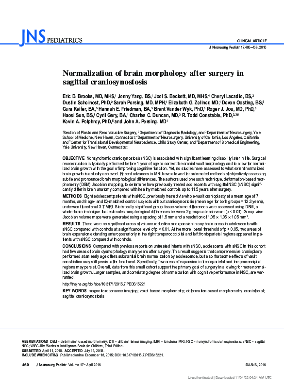 (PDF) Normalization of brain morphology after surgery in sagittal ...