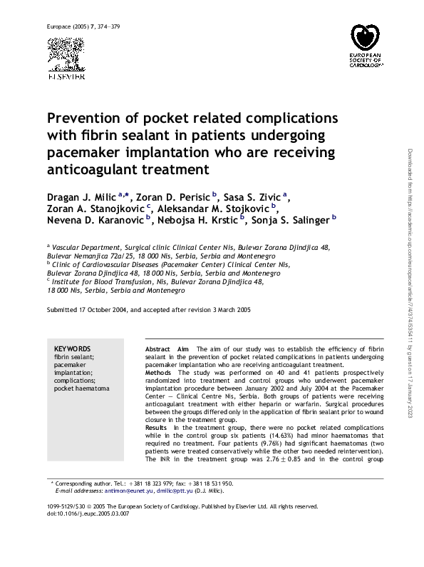 (PDF) Prevention of pocket related complications with fibrin sealant in ...