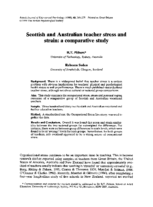 (PDF) Scottish and Australian teacher stress and strain: a comparative ...
