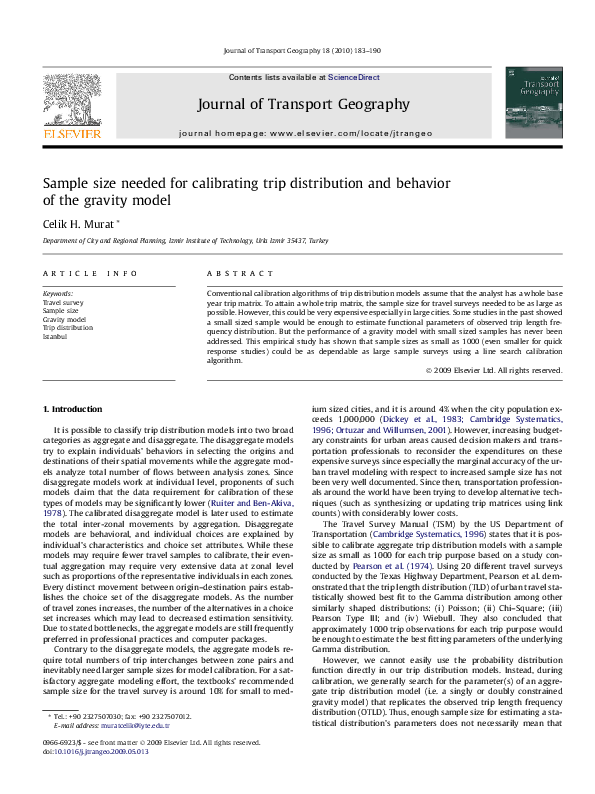 (PDF) Sample size needed for calibrating trip distribution and behavior ...