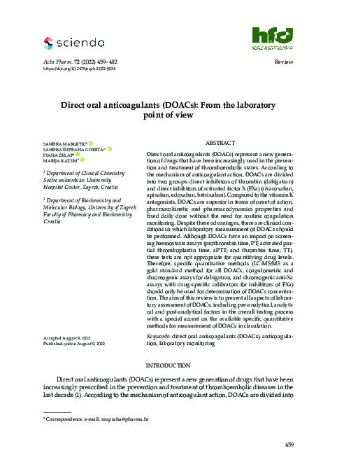 (PDF) Direct oral anticoagulants (DOACs): From the laboratory point of view