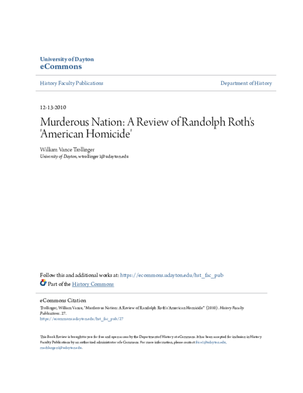 (PDF) Murderous Nation: A Review of Randolph Roth's 'American Homicide