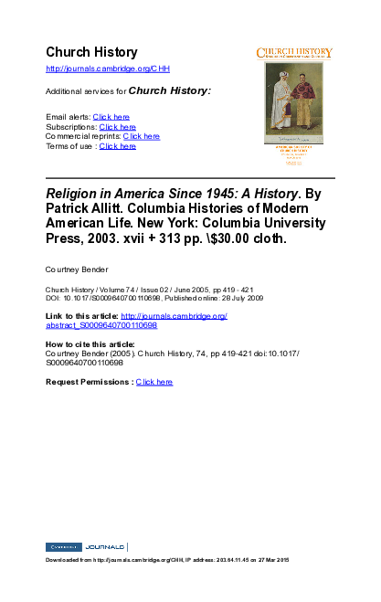 (PDF) Religion in America Since 1945: A History. By Patrick Allitt ...
