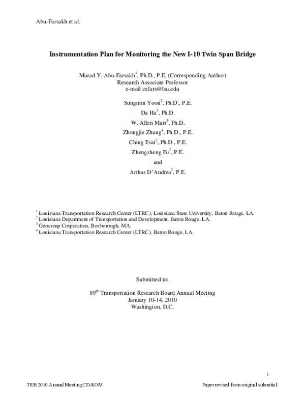 (PDF) Instrumentation Plan for Monitoring the New I-10 Twin Span Bridge