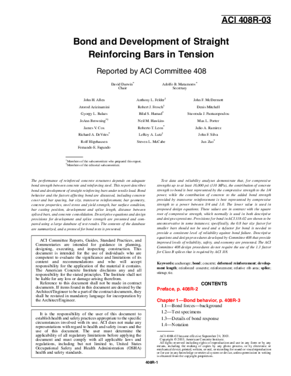 (PDF) Bond and Development of Straight Reinforcing Bars in Tension, ACI ...