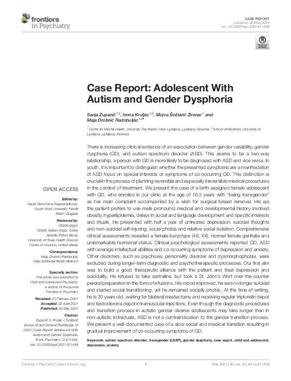 (PDF) Case Report: Adolescent With Autism and Gender Dysphoria