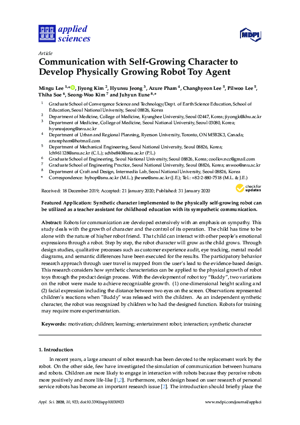 (PDF) Communication with Self-growing Character to Develop Physically ...