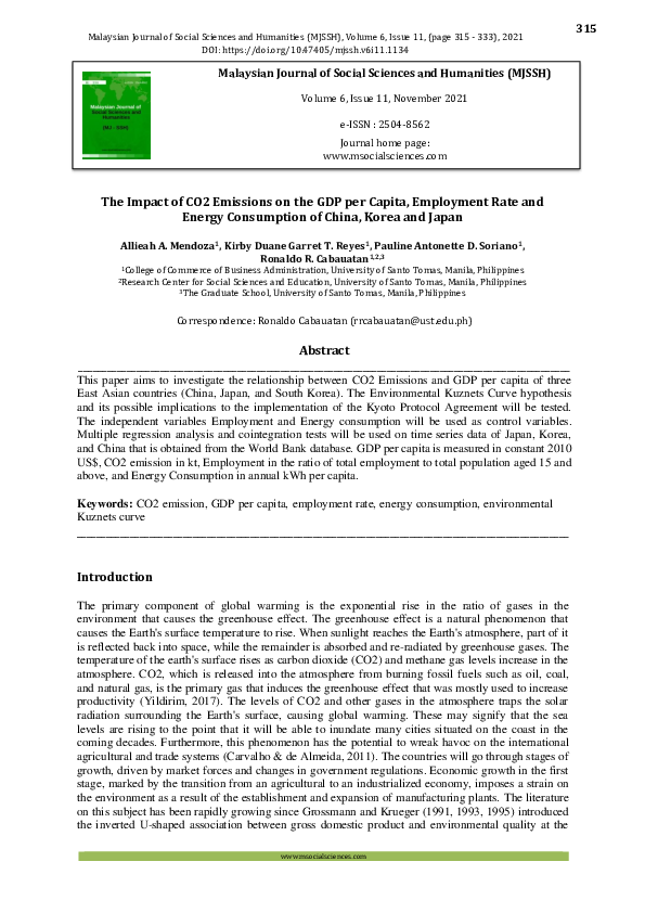 (PDF) The Impact of CO2 Emissions on the GDP per Capita, Employment ...