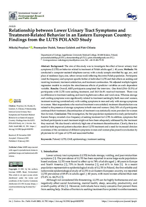 (PDF) Relationship between Lower Urinary Tract Symptoms and Treatment ...