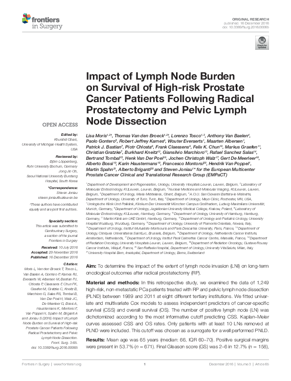 (PDF) Impact of Lymph Node Burden on Survival of High-risk Prostate ...