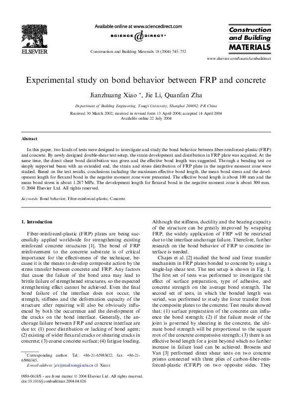 (PDF) Experimental study on the bond behavior between frp rebars and ...