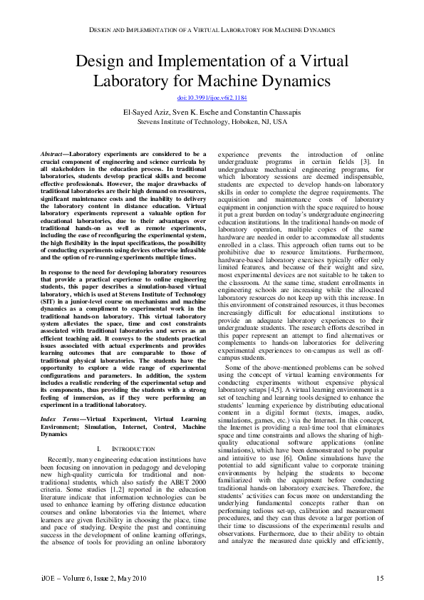 (PDF) Design and Implementation of a Virtual Laboratory for Machine ...