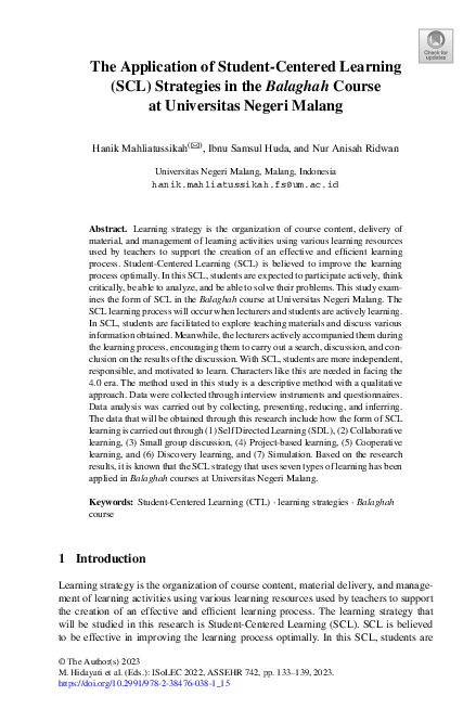 (PDF) The Application of Student-Centered Learning (SCL) Strategies in ...