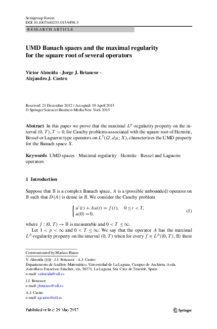 (PDF) UMD Banach spaces and the maximal regularity for the square root ...