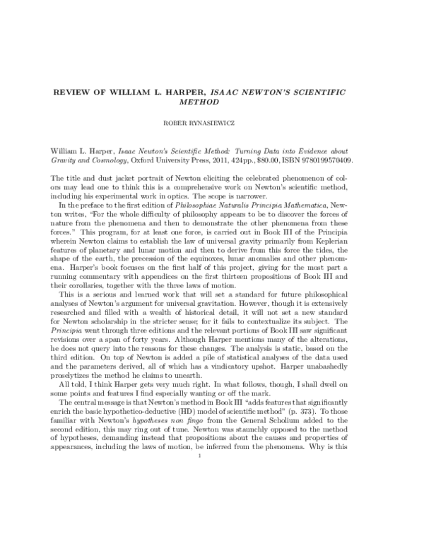 (PDF) Review of William L. Harper, Isaac Newton's Scientific Method