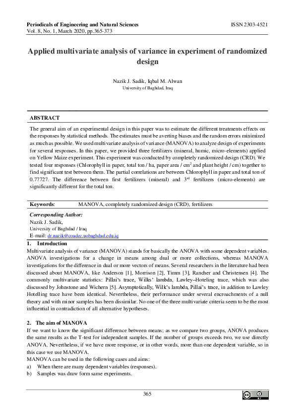 (PDF) Applied multivariate analysis of variance in experiment of ...