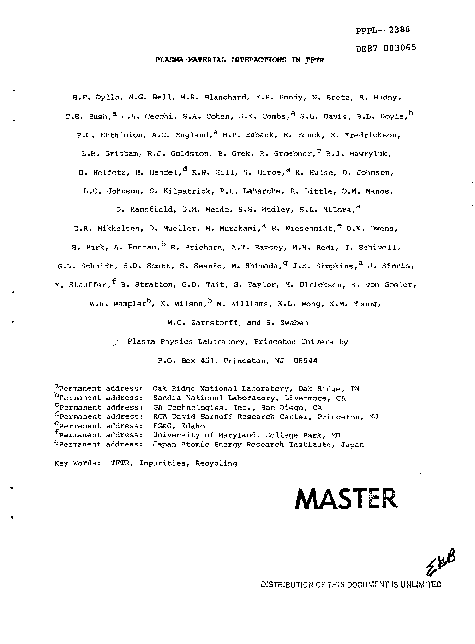 Pdf Plasma Material Interactions In Tftr