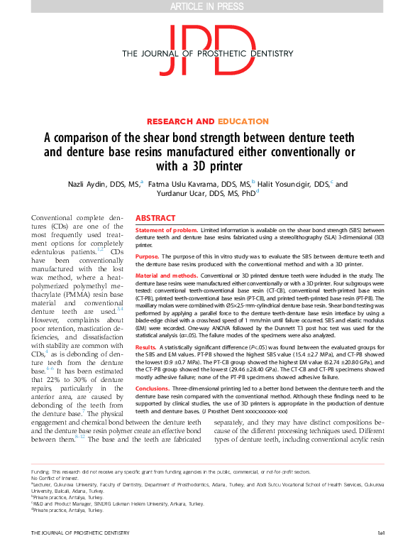 (PDF) A comparison of the shear bond strength between denture teeth and ...