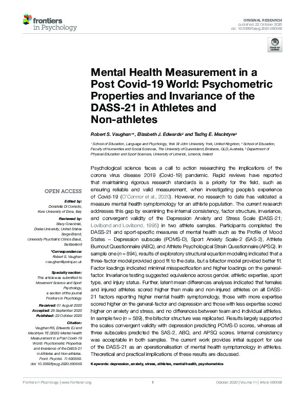 (PDF) Mental Health Measurement in a Post Covid-19 World: Psychometric ...