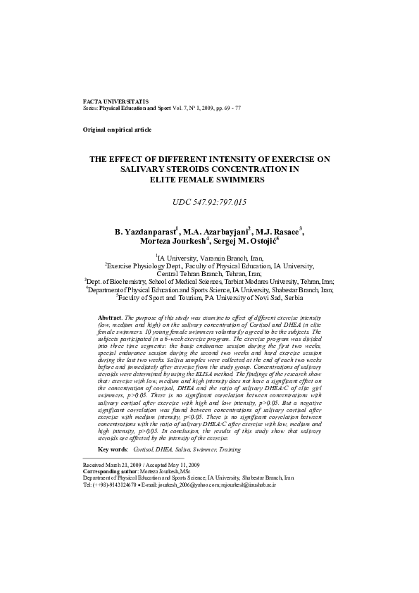 (PDF) The Effect of Different Intensity of Exercise on Salivary ...