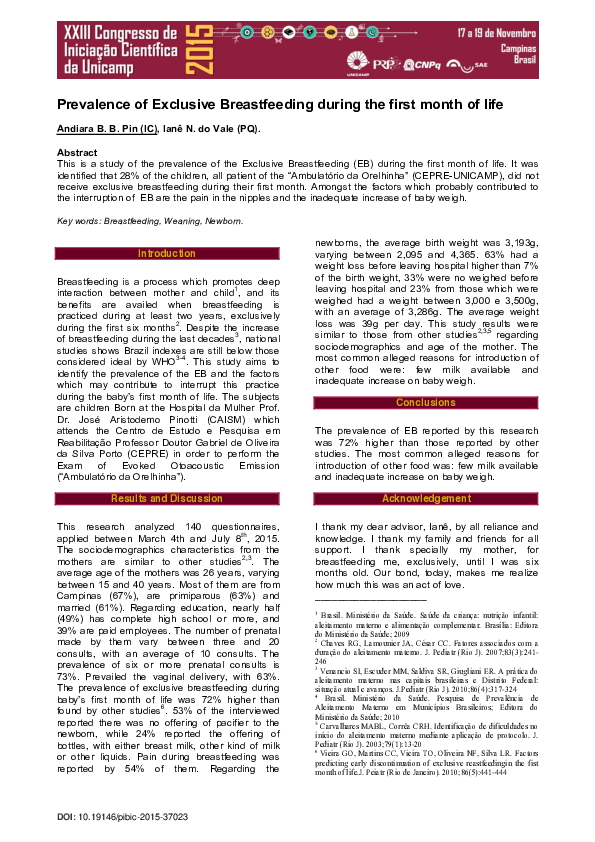 (PDF) Prevalence of Exclusive Breastfeeding during the first month of life