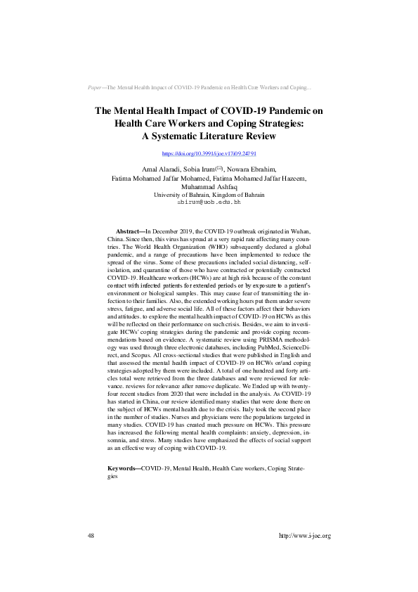 (PDF) The Mental Health Impact of COVID-19 Pandemic on Health Care ...