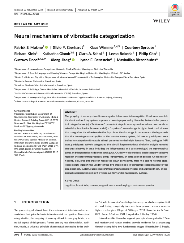(PDF) Neural mechanisms of vibrotactile categorization