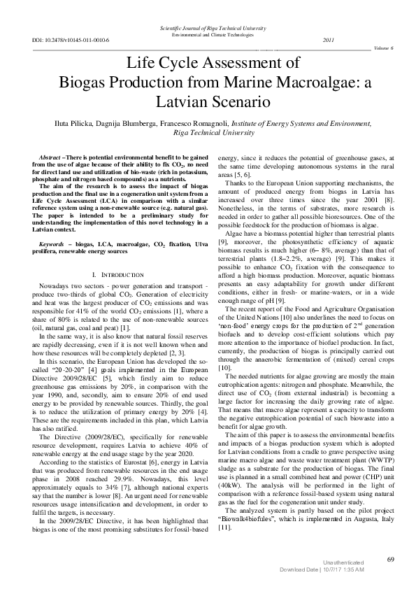 (PDF) Life Cycle Assessment of a biogas production from four different ...