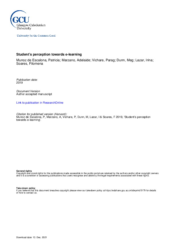 (PDF) Student Perceptions of E-Learning in Higher Education