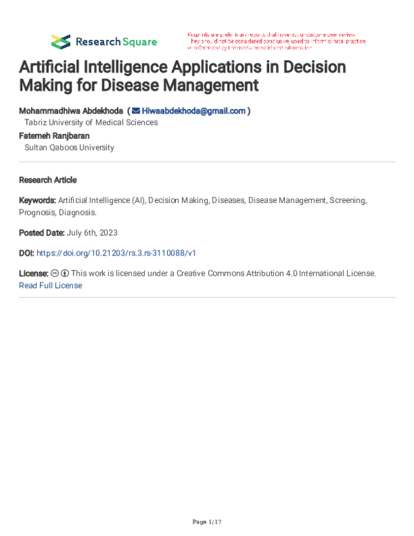 (PDF) Artificial Intelligence Applications in Decision Making for ...