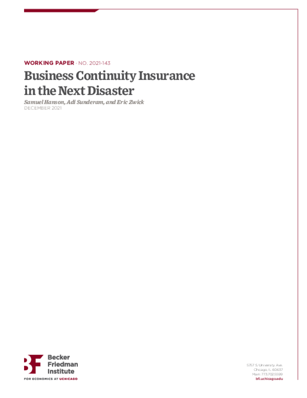 (PDF) Business Continuity Insurance in the Next Disaster