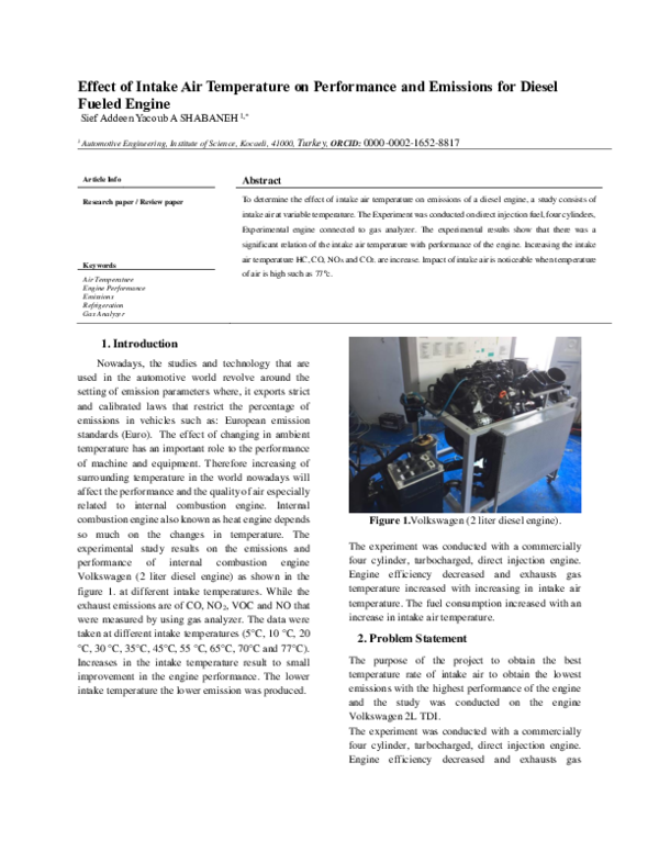 (PDF) Effect of Intake Air Temperature on Performance and Emissions for ...