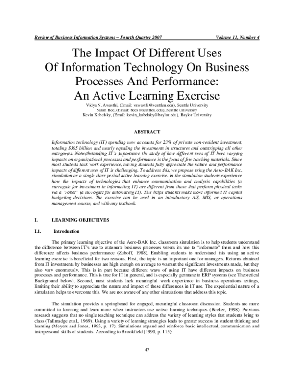 (PDF) The Impact Of Different Uses Of Information Technology On ...