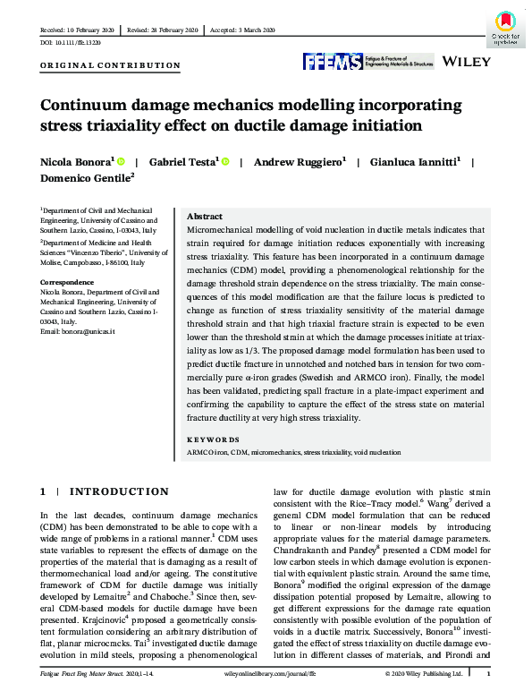(PDF) Continuum damage mechanics modelling incorporating stress ...