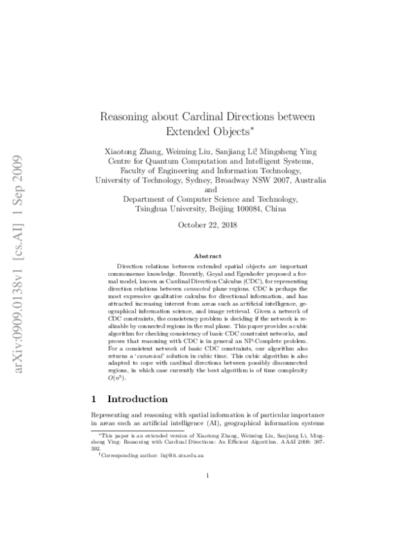 (PDF) Reasoning about cardinal directions between extended objects