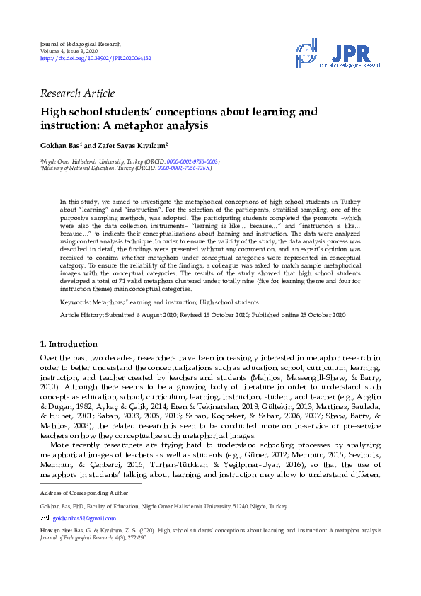 (PDF) High school students conceptions about learning and instruction ...