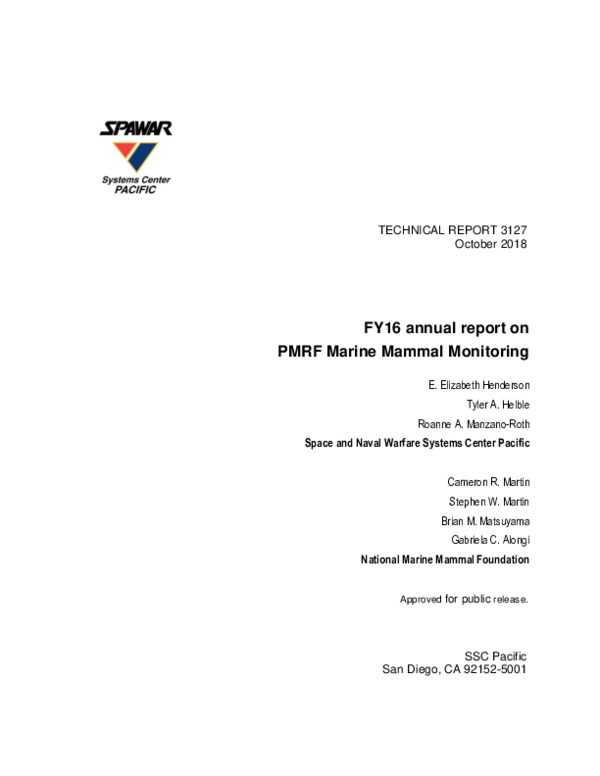 (PDF) FY16 Annual Report on PMRF Marine Mammal Monitoring