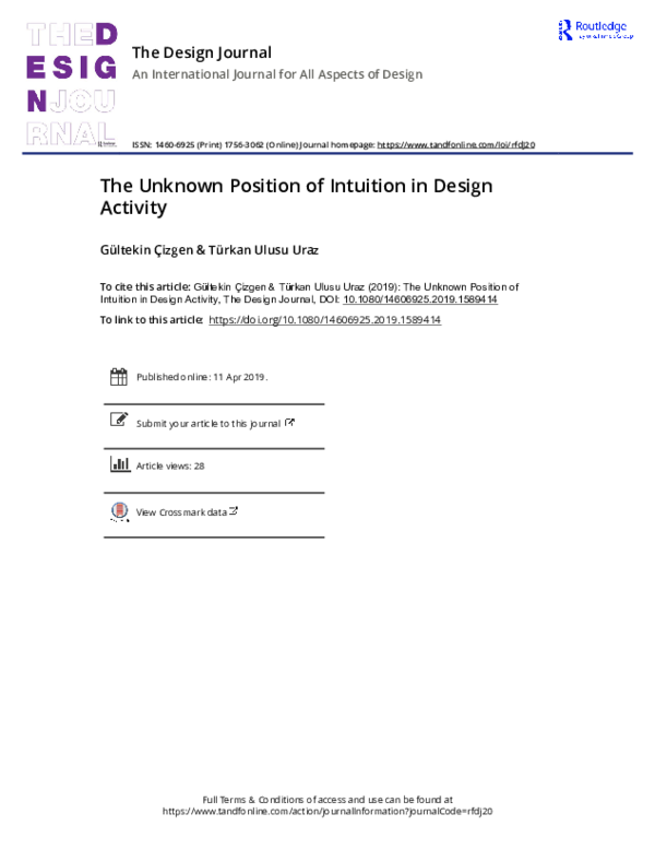 (PDF) The Unknown Position of Intuition in Design Activity