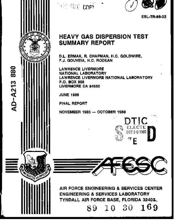 Pdf Heavy Gas Dispersion Test Summary Report