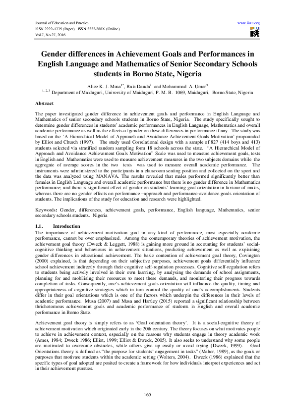 (PDF) Gender Differences in Achievement Goals and Performances in ...
